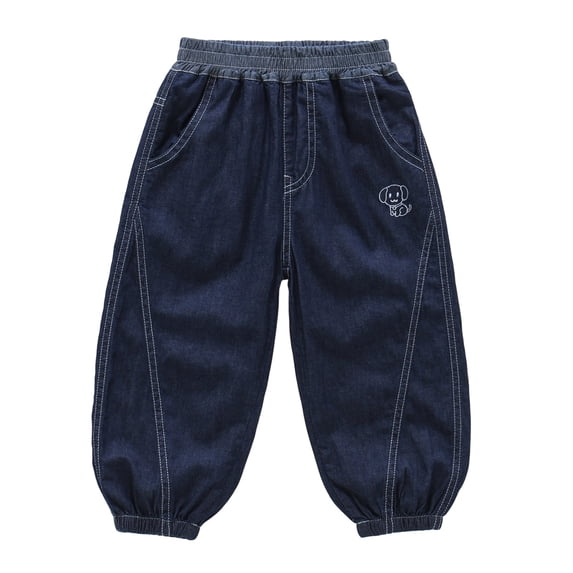 RMGVDSD Casual Denim Pants For Boys Summer Loose Fit Jogger Denim Pants Breathable Lightweight Jeans Elastic Waist Soft Long Trousers For Kids 3-4 Years