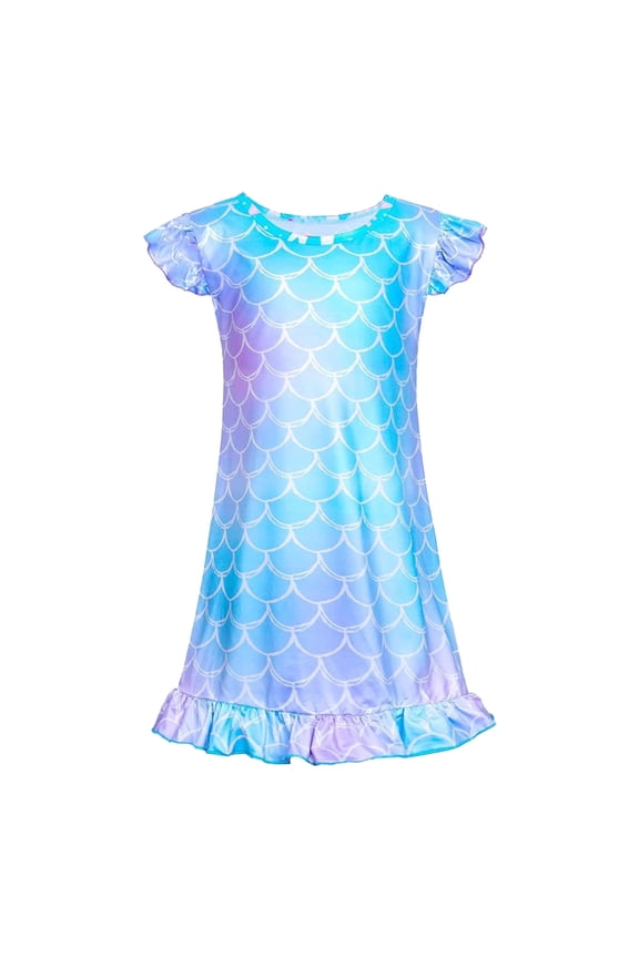 Casual Dresses For Girls Nightgown Colorful Print Flutter Sleeve Dress Toddler Kids Crew Neck Cute Sundress Princess Nightdress 18-24 Months