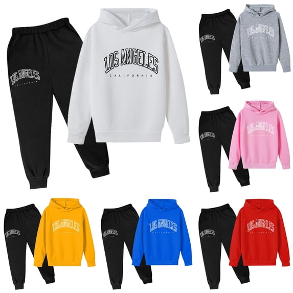 RMGVDSD Children'S Sweatsuit Set Fall Casual Letter Print Long Sleeve Hoodie Pullover Sweatshirt Jogger Sweatpants Girls 2 Piece Outfits Set 9-10 Years