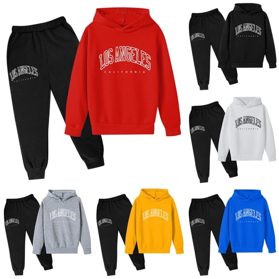 RMGVDSD Children'S Sweatsuit Set Fall Casual Letter Print Long Sleeve Hoodie Pullover Sweatshirt Jogger Sweatpants Girls 2 Piece Outfits Set 9-10 Years