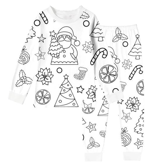 RMGVDSD Colorable Pajamas for Kids DIY Hand Painted Homewear Colouring Pajamas Boys Girls Long Sleeve T Shirt Pants Soft Sleepwear Set Daily Comfort Wear