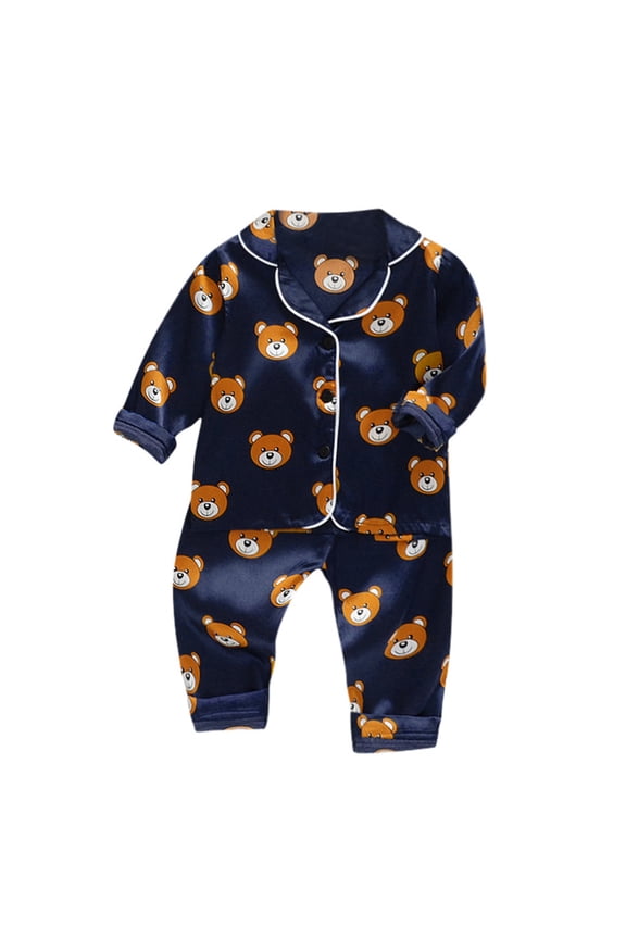 Comfy Kids Pajamas Set Toddler Pajamas Cartoon Bear Print Long Sleeve Tops+Pants Sleepwear Outfits Baby Boy Pajamas Soft Loungewear 2-3 Years