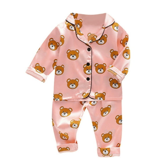 RMGVDSD Comfy Kids Pajamas Set Toddler Pajamas Cartoon Bear Print Long Sleeve Tops Pants Sleepwear Outfits Baby Boy Pajamas Soft Loungewear 2-3 Years