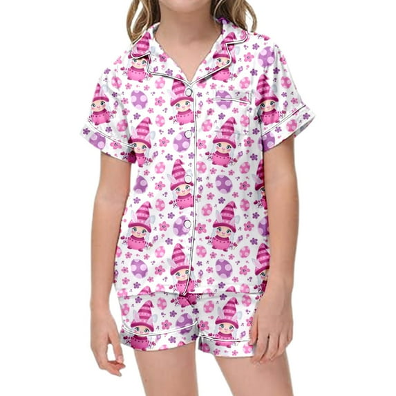 RMGVDSD Cute Girls Pajamas Sleepwear Easter 2 Piece Pajama Sets For Kids Easter Egg Print Short Sleeve Button Down Shirt Shorts Pajama Sets Comfy Nightwear Outfit