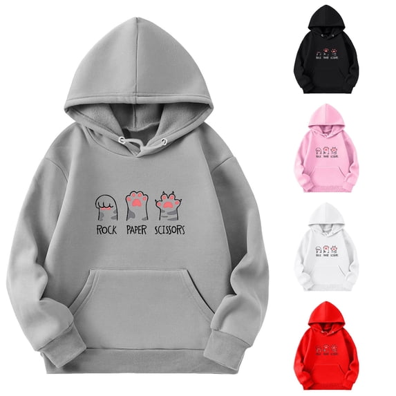 RMGVDSD Cute Hoodies for Girls Casual Hoodie Pullover Long Sleeve Graphic Print Hooded Sweatshirt with Pocket Casual Tops Preppy Clothes Casual Girl Clothes 13-14 Years