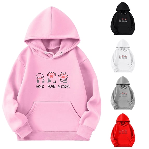 RMGVDSD Cute Hoodies for Girls Casual Hoodie Pullover Long Sleeve Graphic Print Hooded Sweatshirt with Pocket Casual Tops Preppy Clothes Stylish Sweatshirt 13-14 Years