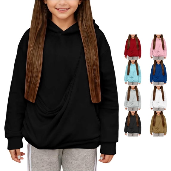 RMGVDSD Cute Hoodies for Girls Puppy Dog Cat Pouch Hoodie Long Sleeve Pullover Tops Shoulder Straps Pockets Kids Hooded Sweatshirts 5-6 Years