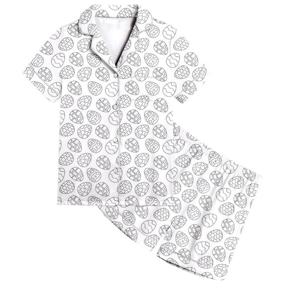 RMGVDSD Cute Print Girls Pajamas Girls DIY Printed Lapel Button Down Short Sleeve Top Shorts Pajama Set Cute Comfortable Breathable Homewear Trendy Comfort Sleepwear