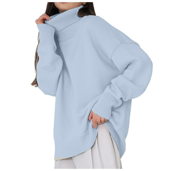 RMGVDSD Fall Sweaters For Women Plus Size Tops Winter Clothes Long Sleeve Shirts Fall Outfits Turtleneck Knitted Sweater Solid Color Comfort Pullover Sweater Tops /Blue