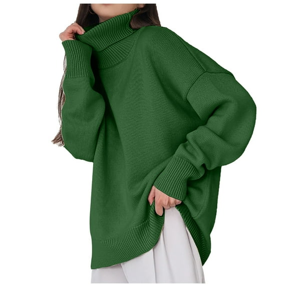 RMGVDSD Fall Sweaters For Women Plus Size Tops Winter Clothes Long Sleeve Shirts Fall Outfits Turtleneck Knitted Sweater Solid Color Sweater Fall Outfits for Women /Green