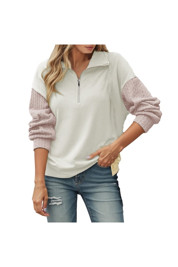 Fall Sweatshirts for Women Half Zip Collar Pullover Sweater Long Sleeve Casual Loose Fit Top Outerwear Fall Comfortable Soft Knit Blouses Fashion Pullover Tops