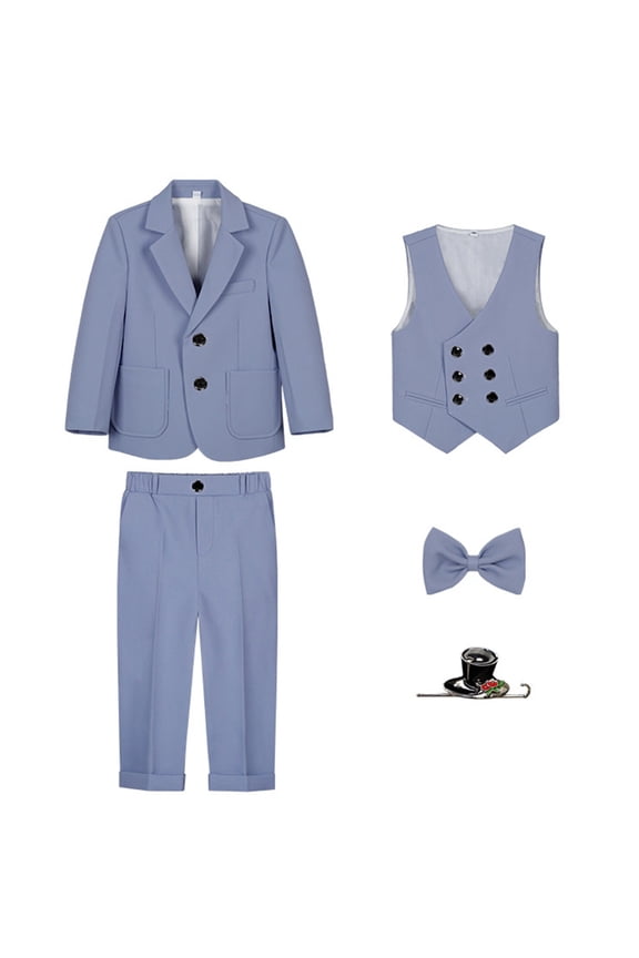 Fashion Boys Suits Boy's Suit Formal Slim Fit 5 Pieces Suit Set Blazer Vest Pants With Bowtie Outfit Suit For Wedding Party Kids Boys Outfits 6-7 Years