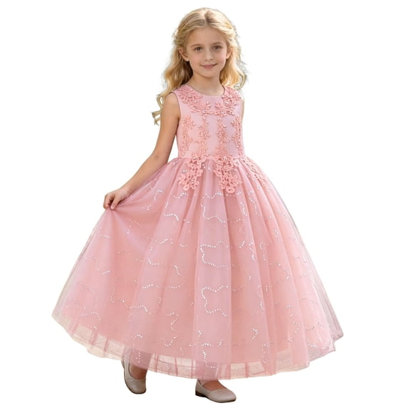 RMGVDSD Flower Girl Dress Girls Princess Puffy Tulle Dresses Wedding Pageant Formal Birthday Party Gown Maxi Dresses For Kids 8-9 Years