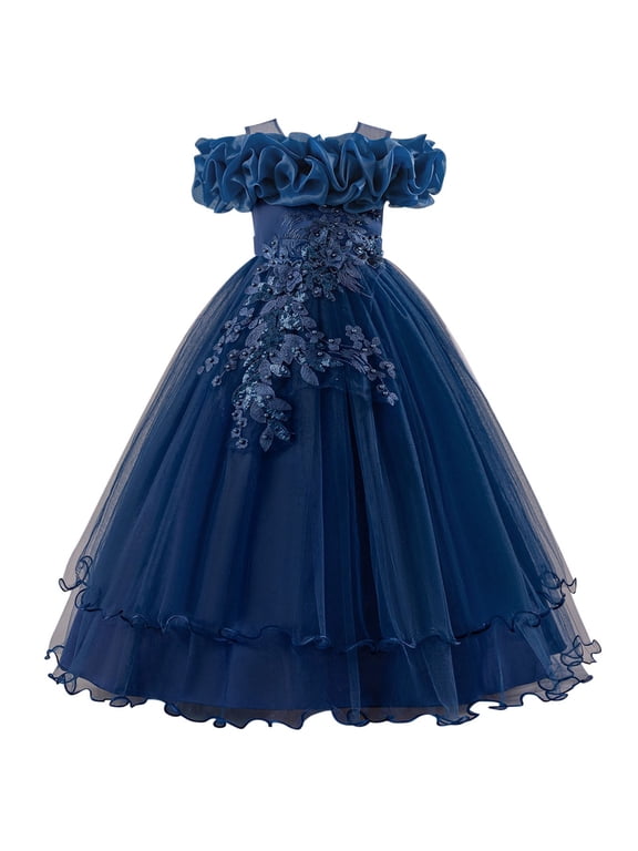 Flower Girl Dresses Elegant Girls Dresses Lace Embroidery Off The Shoulder Tulle Dress Formal Princess Pageant Wedding Party Gown 12 Years