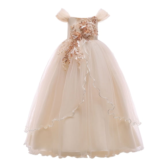 RMGVDSD Flower Girls Dresses Embroidery Off The Shoulder Tulle Dress Wedding Pageant Party Princess Floor Length Gown Party Long Dress 3-4 Years