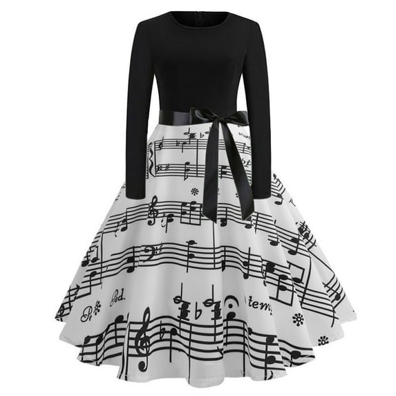RMGVDSD Formal Dresses For Women Party Dress Vintage Print Long Sleeve Maxi Dress Round Neck Elegant Wedding Guest Dresses With Belt Dresses Easter Outfit