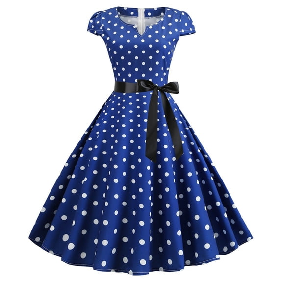 RMGVDSD Formal Dresses For Women Vintage 1950S Retro Short Sleeve Polka Dot Print Evening Party Dress A-Line Swing Dress Summer Sundress Everyday Sundress