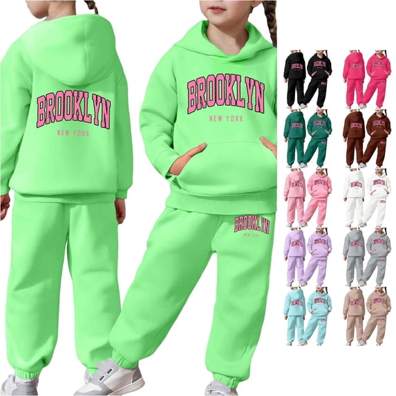 RMGVDSD Girl'S Graphic Sweatsuit Hoodie Sweatpants Sets Casual Letter Print Pullover Hooded Sweatshirts Pants 2 Piece Girls Fall Outfits 6-7 Years