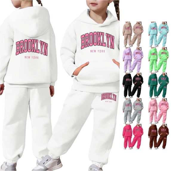 RMGVDSD Girl'S Graphic Sweatsuit Hoodie Sweatpants Sets Casual Letter Print Pullover Hooded Sweatshirts Pants 2 Piece Girls Fall Outfits 8-9 Years