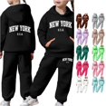 thumbnail image 1 of RMGVDSD Girl's Graphic Sweatsuit Hoodie Sweatpants Sets Girls Fall Outfits Letter Print Long Sleeve Hooded Sweatshirts Pants 2 Piece Set 4-5 Years, 1 of 7