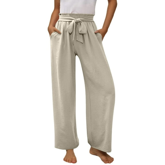 RMGVDSD Girl's Palazzo Pants Girls Casual Pants Elastic Waist Flowy Wide Leg Beach Trousers Long Pants With Drawstring Pockets Comfortable Everyday Wear 13-14 Years