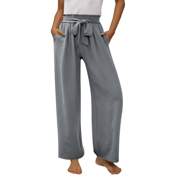 RMGVDSD Girl's Palazzo Pants Girls Casual Pants Elastic Waist Flowy Wide Leg Beach Trousers Long Pants With Drawstring Pockets Comfortable Everyday Wear 8-9 Years