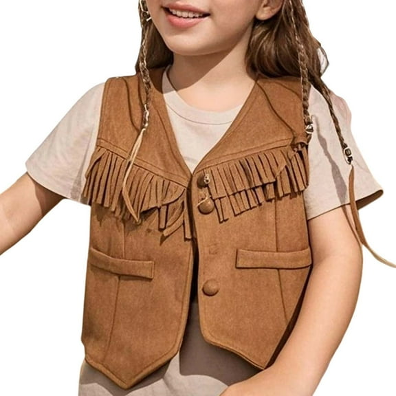 RMGVDSD Girl's Tassels Sleeveless Vest 70S Ethnic Style Vest Top Sleeveless Boho Cowgirl Fringe Jacket Cardigan Toddler Baby Girls Halloween Vests Fashion Vintage 12-18 Months