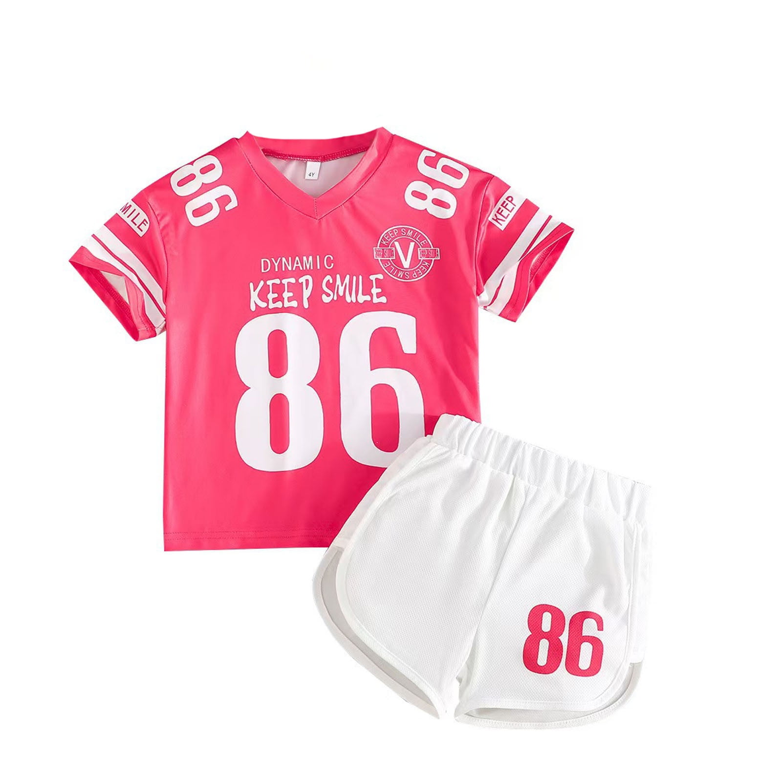 Girl's Tracksuit Sets 2 Piece Outfits Fashion Sports Letter Print Short Sleeve T Shirt And Track Shorts Set Casual Sports Tracksuit 5-6 Years