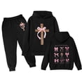 thumbnail image 1 of RMGVDSD Girls 2 Piece Outfits Casual Hoodie Bow Print Sweatshirt Pullover And Sweatpants Set Comfort Fit Sweatsuit Jogger Sets For Kids Temperament Outfit, 1 of 2