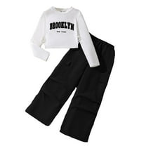 RMGVDSD Girls 2 Piece Outfits Long Sleeve Pullover Sweatshirt And Cargo Jogger Pants Big Kids Clothing Set Kids Sweatsuit Outfits 9-10 Years