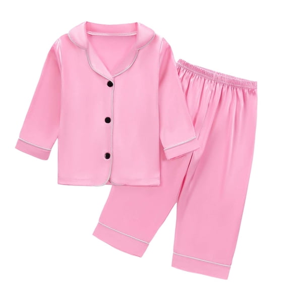 RMGVDSD Girls 2 Piece Outfits Toddler Boys Girls Long Sleeve Button Down Shirt Tops Pants Set Solid Color Casual Loungewear Clothes Sets 4-5 Years