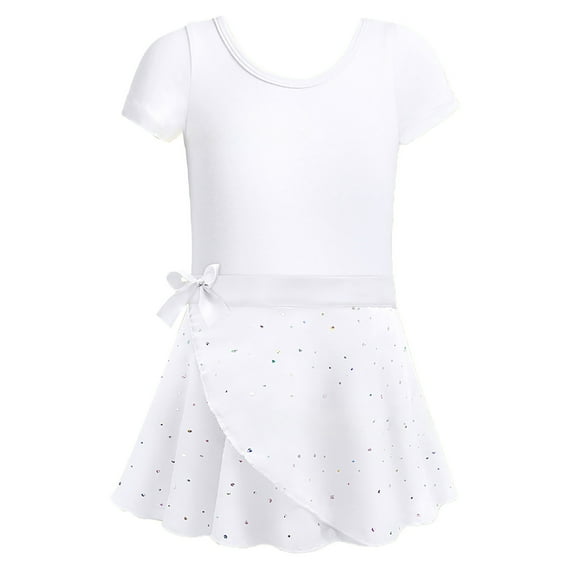 RMGVDSD Girls Ballet Leotards With Skirts Back Heart Short Sleeve Dance Dress Tutu Skirted Leotard 2 Pcs Gymnastics Performance Outfit A-Line Party Dress