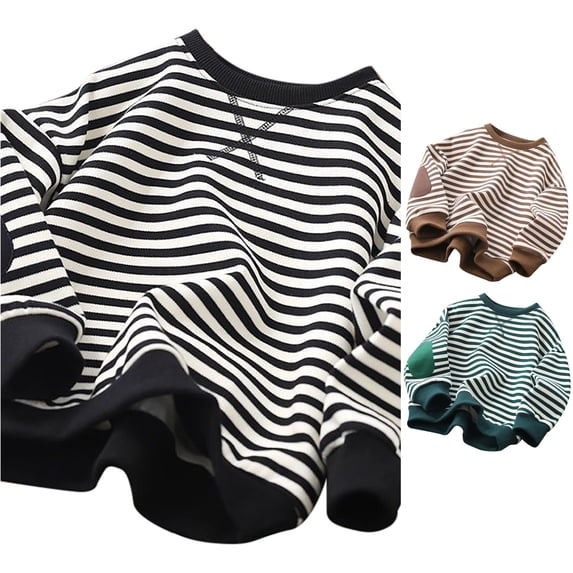 RMGVDSD Girls Black White Striped Crewneck Sweatshirt Loose Long Sleeve Pullover Tops Fall Clothes Kids Classic Stripes Casual Shirts 7-8 Years