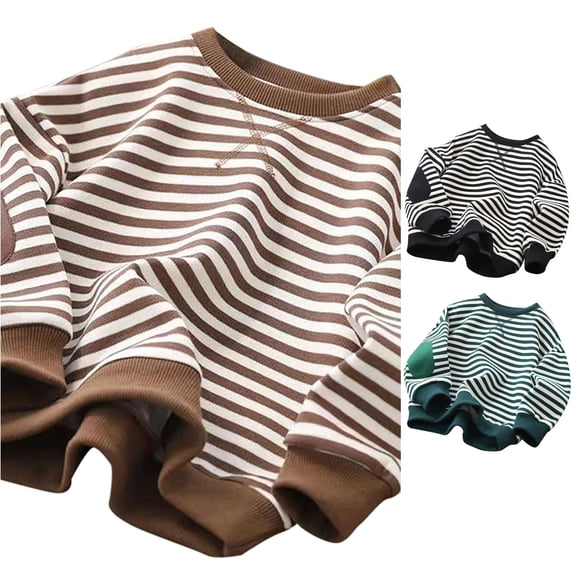 RMGVDSD Girls Black White Striped Crewneck Sweatshirt Loose Long Sleeve Pullover Tops Fall Clothes Kids Classic Stripes Casual Shirts 9-10 Years