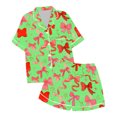 thumbnail image 1 of RMGVDSD Girls Button Down Pajama Sets Casual Bowknot Print Pajamas For Girls Summer Short Sleeve Shirt And Shorts Kids Sleepwear Set Holiday Loungewear for 2-3 Years, 1 of 4