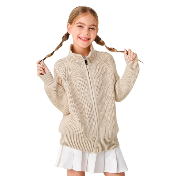 RMGVDSD Girls Cable Knit Zip Up Cardigans Classic Solid Color Zip Front Cardigan Sweater Jacket For Girls Boys Comfortable Knit Outerwear For Children Fashion Vintage 4-5 Years