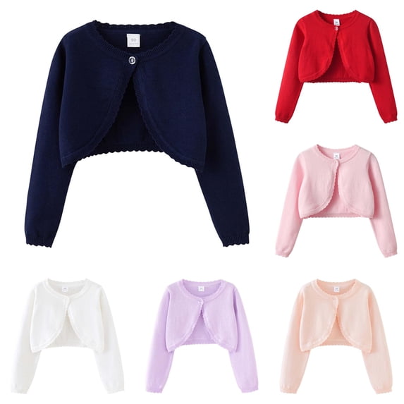 RMGVDSD Girls Cardigan Sweater Long Sleeve Knit Cardigans Casual Round Neck Open Front Shirt for Toddler Kids Spring Fall Tops 11-12 Years