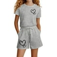 thumbnail image 1 of RMGVDSD Girls Casual 2 Piece Outfits Summer Short Sleeve Top And Shorts Set Dailywear Sports Leisure Crewneck Tee Shirts Shorts Suit Kids Clothing Sets, 1 of 6