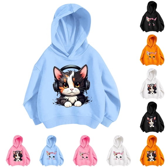 RMGVDSD Girls Casual Graphic Hoodie Pullover Cute Loose Fit Hooded Sweatshirts Long Sleeve Tops Autumn Clothes Back To School Wear Cute Party Wear 11-12 Years