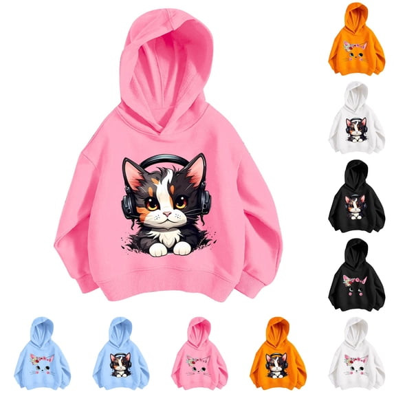 RMGVDSD Girls Casual Graphic Hoodie Pullover Cute Loose Fit Hooded Sweatshirts Long Sleeve Tops Autumn Clothes Back To School Wear Daily Comfort Wear 9-10 Years