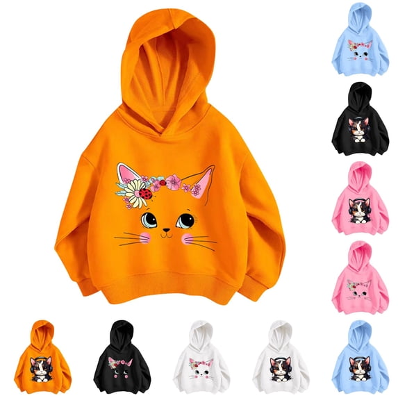 RMGVDSD Girls Casual Graphic Hoodie Pullover Cute Loose Fit Hooded Sweatshirts Long Sleeve Tops Autumn Clothes Back To School Wear Versatile Tops 5-6 Years