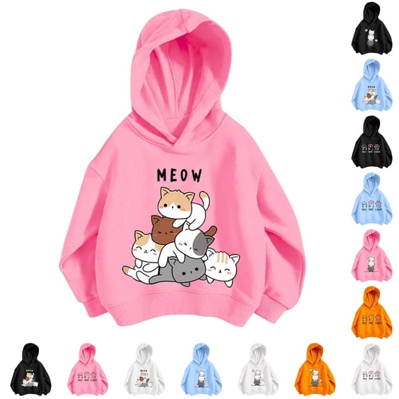 RMGVDSD Girls Casual Graphic Hoodie Pullover Cute Print Hooded Sweatshirt Tops Kids Back To School Hoodies Soft Fashion Sweatshirts Comfy Sweatshirt 8-9 Years