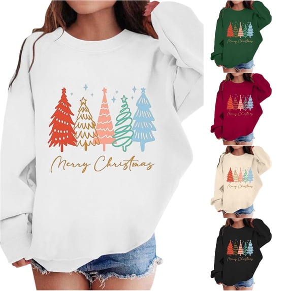 RMGVDSD Girls Casual Pullover Sweatshirt Graphic Print Long Sleeve Crewneck Sweatshirts Loose Fit Soft Tops for Holiday Festive Outfit Comfy Sweatshirt 4-5 Years