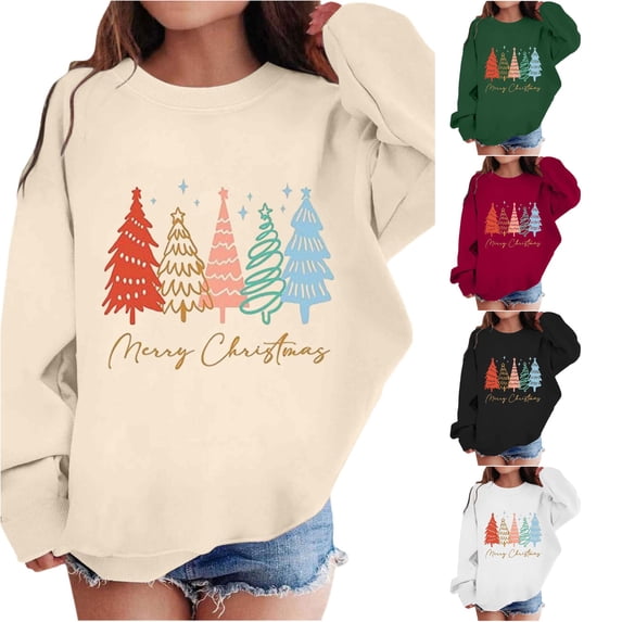 RMGVDSD Girls Casual Pullover Sweatshirt Graphic Print Long Sleeve Crewneck Sweatshirts Loose Fit Soft Tops for Holiday Festive Outfit Cute Party Wear 3-4 Years
