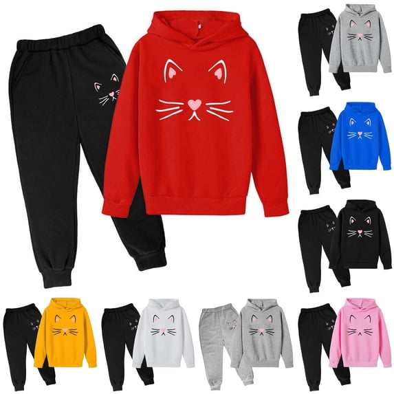 RMGVDSD Girls Clothes 2 Piece Fall Winter Sweatsuits Set Cartoon Graphic Hoodie Sweatshirts and Sweatpants Fashion Casual Jogger Sets 7-8 Years
