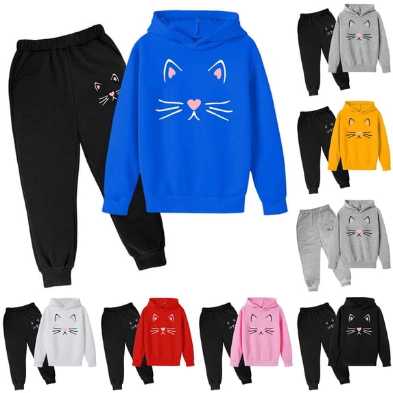 RMGVDSD Girls Clothes 2 Piece Fall Winter Sweatsuits Set Cartoon Graphic Hoodie Sweatshirts and Sweatpants Fashion Casual Jogger Sets 9-10 Years