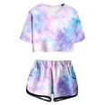 thumbnail image 1 of RMGVDSD Girls Clothes 2 Piece Summer Tie-Dye Print Short Sleeve Round Neck Tee Shirt Top And Shorts Set Pocket Casual Outfit For Teens Stylish Girls Clothing, 1 of 5