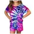 thumbnail image 1 of RMGVDSD Girls Clothes 2Pcs Outfits Tie Dye Print Short Sleeve T Shirts And Shorts Set With Pockets Kids Short Sets Summer Trendy Clothes 6-7 Years, 1 of 5