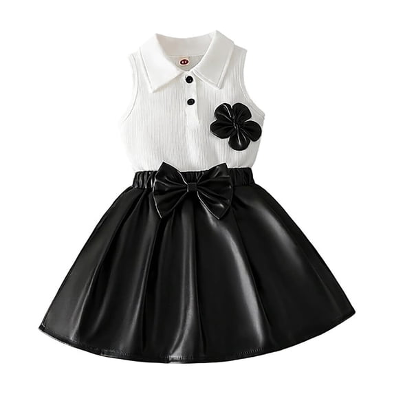 RMGVDSD Girls' Clothing Sets Little Girls Fashion Outfits Sleeveless Polo Shirt Tops With Bow Pleated Skirt Two Piece Set Summer Party Wear 8-9 Years