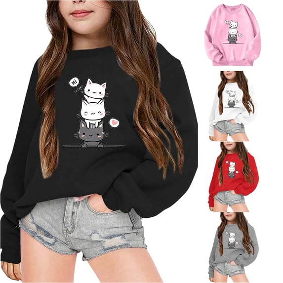 RMGVDSD Girls Crewneck Sweatshirt Cute Graphic Pullover Tops Autumn Winter Long Sleeve Sweatshirts Loose Fit Casual Shirt Dailywear Holiday Clothes 5-6 Years